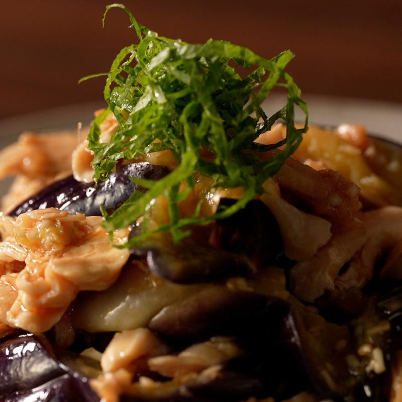 味見が止まらない　薬味まみれささみとナス