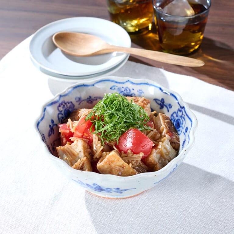 早ワザ絶品小鉢！厚揚げとトマトのなめ茸七味あえ